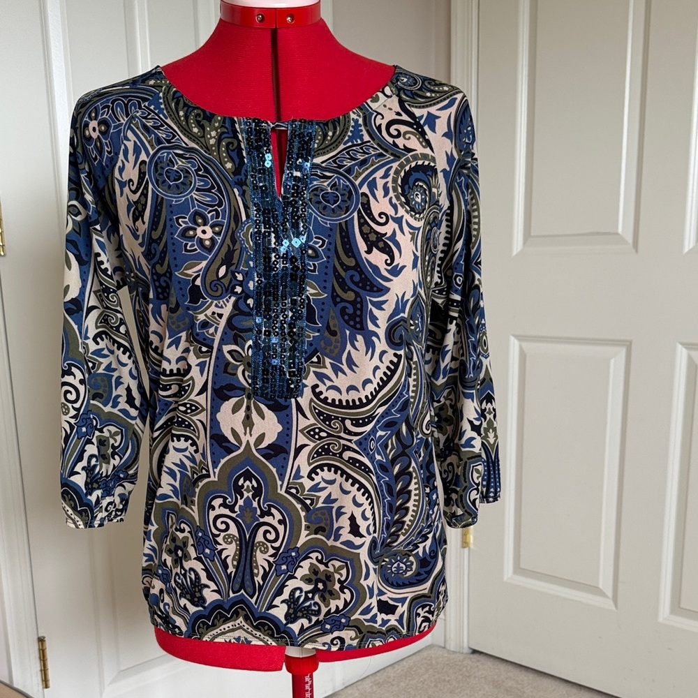 Blue and Black Paisley Women's Top